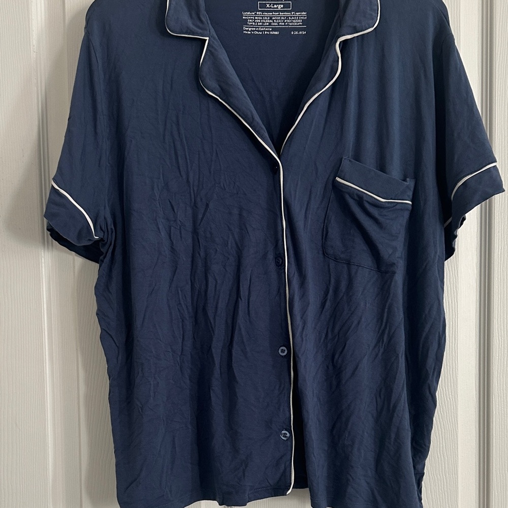 Little Sleepies Blue Button Down Pajama Shirt and Shorts - Picture 3 of 12